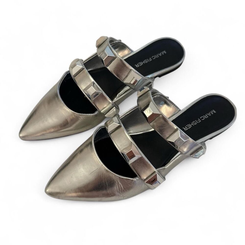 Marc Fisher Women's Silver Hardware Pointed Toe Mules Size 7